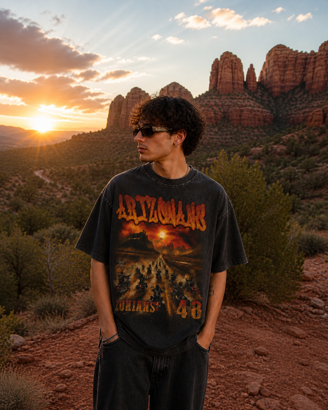Route 66 Graphic  — Vintage Acid-Wash Oversized Fit T- Shirt Streetwear